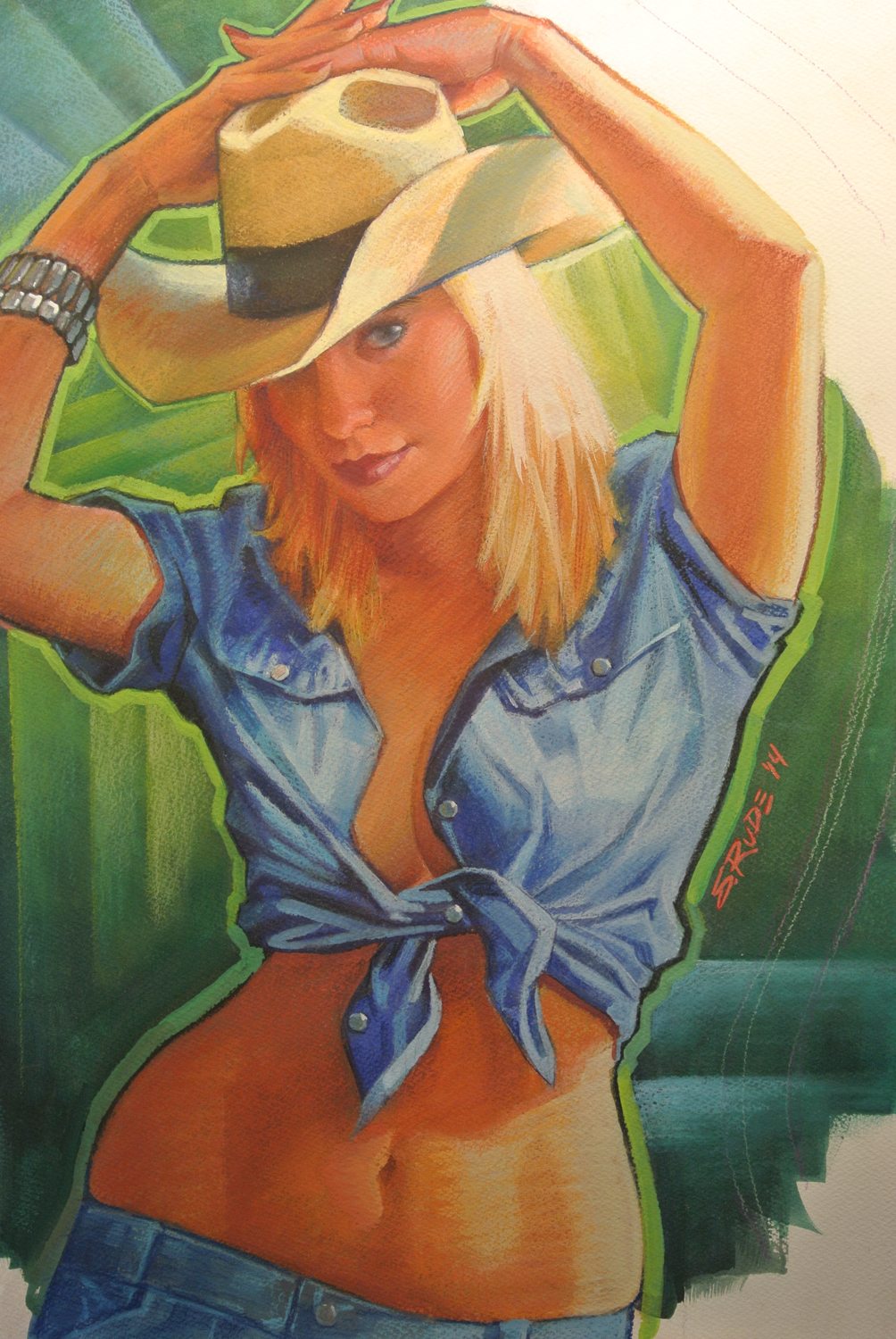 Cowgirl-Hands Up-17X22