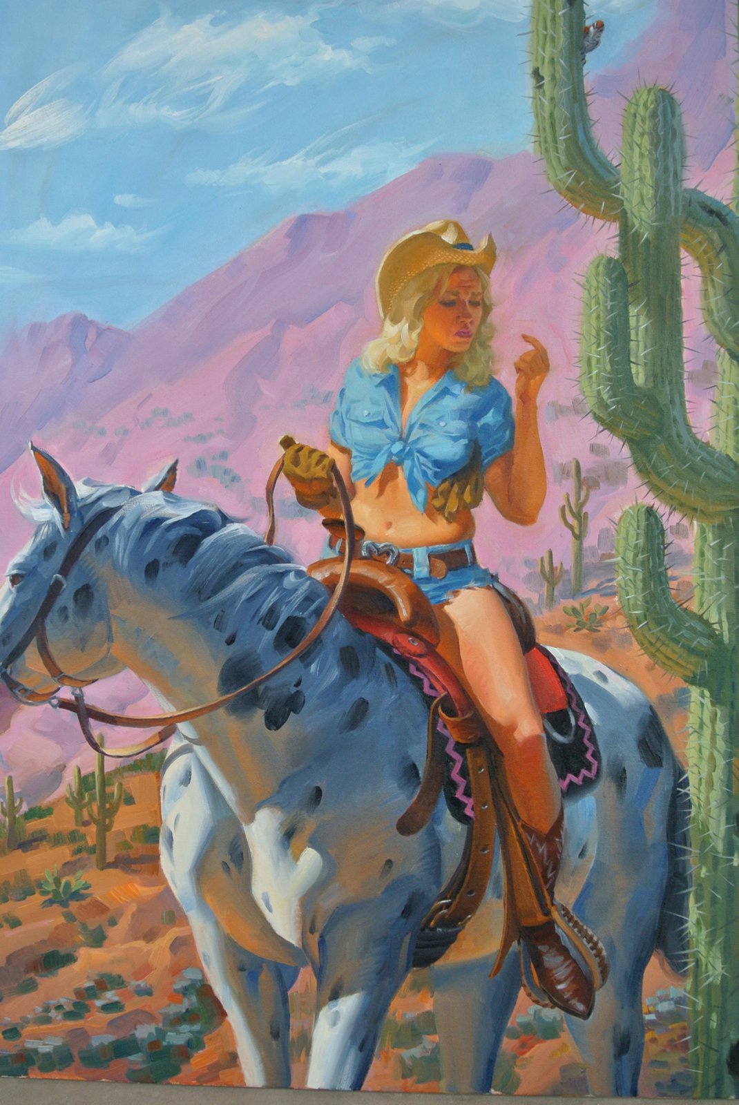Cowgirl -Ouch - 40 X 30 - Oil On Canvas