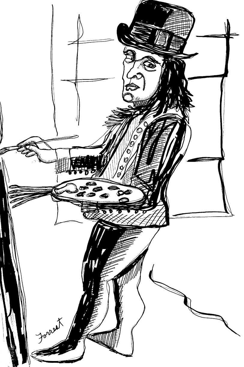Francisco Goya, Self Portrait, Ink, 2015. The Masters Revisited. Allen Forrest.