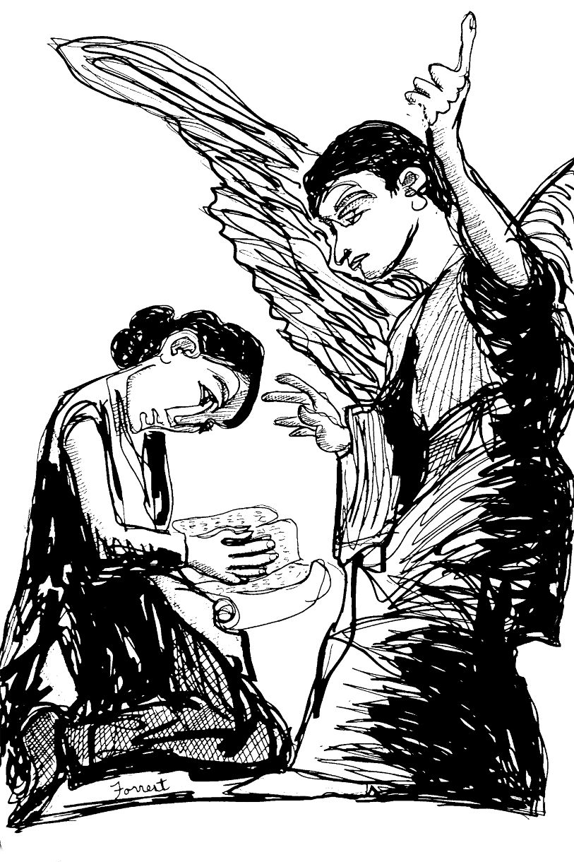 Francisco Goya, The Annunciation, Ink, 2015. The Masters Revisited, Allen Forrest.