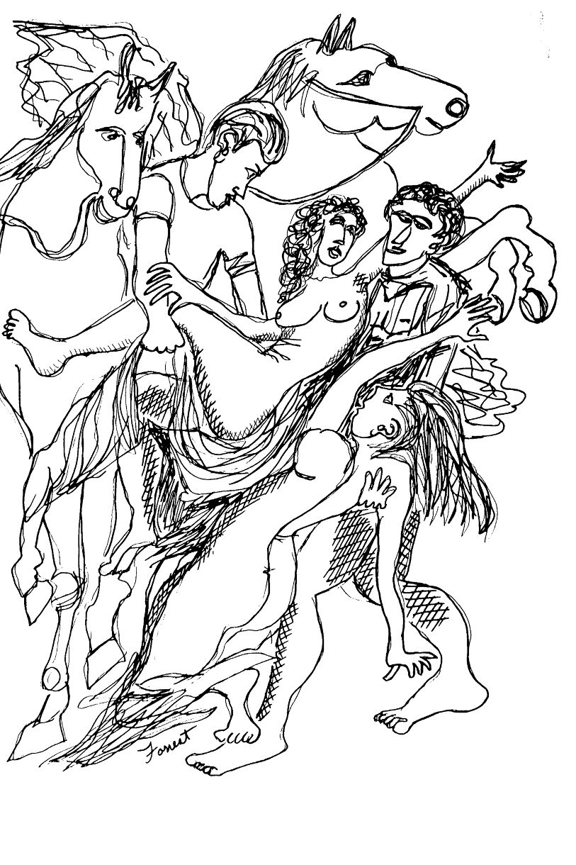 Peter Paul Rubins, Rape Of The Daughters Of Leucippus, Ink, 2015. The Masters Revisited, Allen Forrest.
